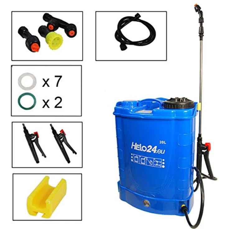 Helo 'E1' Rückenspritze Drucksprüher 20 Liter, elektrisch mit 12V-8AH Akku, 3.1 l/min Reflux-Pumpe, 2-4 Bar, Drucksprühgerät Edelstahl Lanze, 3 Düsen, Auslösesperre und Druckentlastungsventil – Bild 3