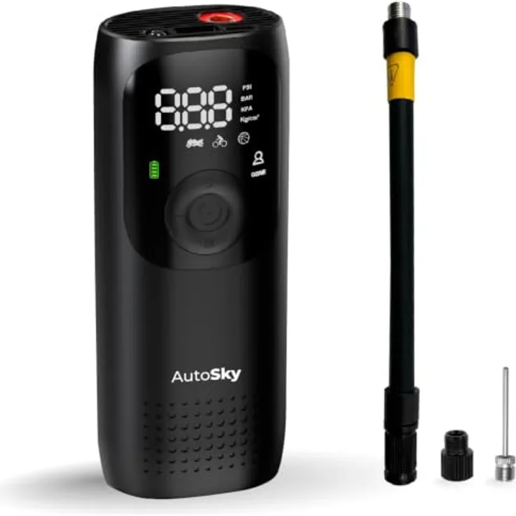 AutoSky AAC-301, Reifenpumpe mit Taschenlampe, Powerbank und 150 PSI Druck