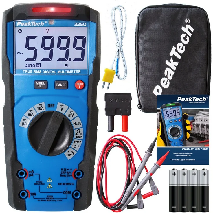 PeakTech Multimeter PeakTech 3350: Profi True RMS Digitalmultimeter ~ 6.000 Counts ~ 600V, spritzwassergeschütztes Gehäuse in schwarz – Bild 1