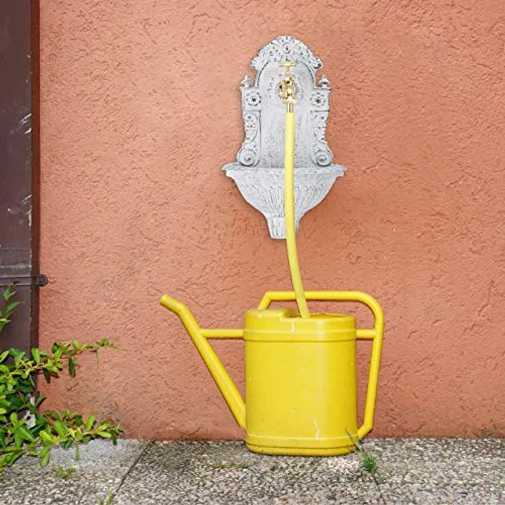 relaxdays Gartenbrunnen Wandbrunnen antik, bronze, dekorativer Aluguss mit Wasserzapfstelle für Garten und Terrasse, Maße 40 x 24,5 x 13 cm – Bild 5
