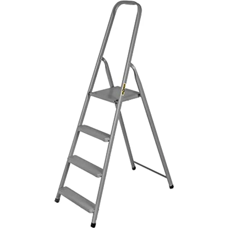 DRABEST - Stehleiter - mit 4 Stufen - bis 125 kg belastbar - 1,49 m lang - Arbeitshöhe 2,75 m - Trittleiter, Bockleiter aus Stahl pulverbeschichtet - für Haushalt, Malerarbeiten - Grau