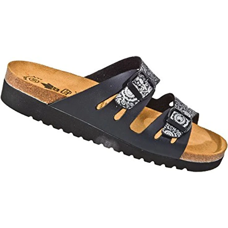 Lico Bioline Lady Classic Pantolette, Synthetik Obermaterial, dämpfungsaktive EVA-Laufsohle, Damen Slipper, Kork/Kautschuk Fußbett, schwarz – Bild 7
