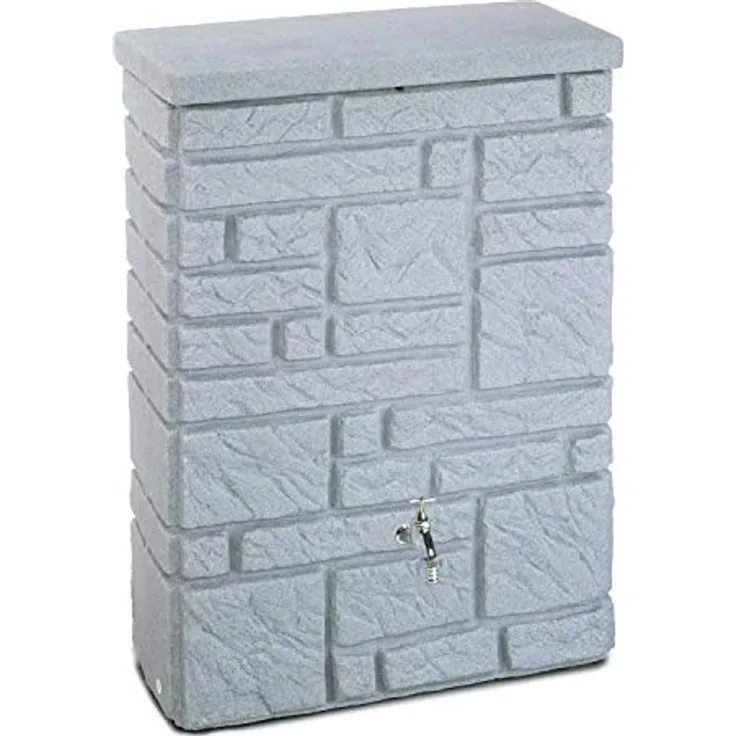 PROSPERPLAST Regentonne Regenwassertank Maurano 300 Liter Granit grau mit kindersicherem Deckel und hochwertigen Messinganschlüssen