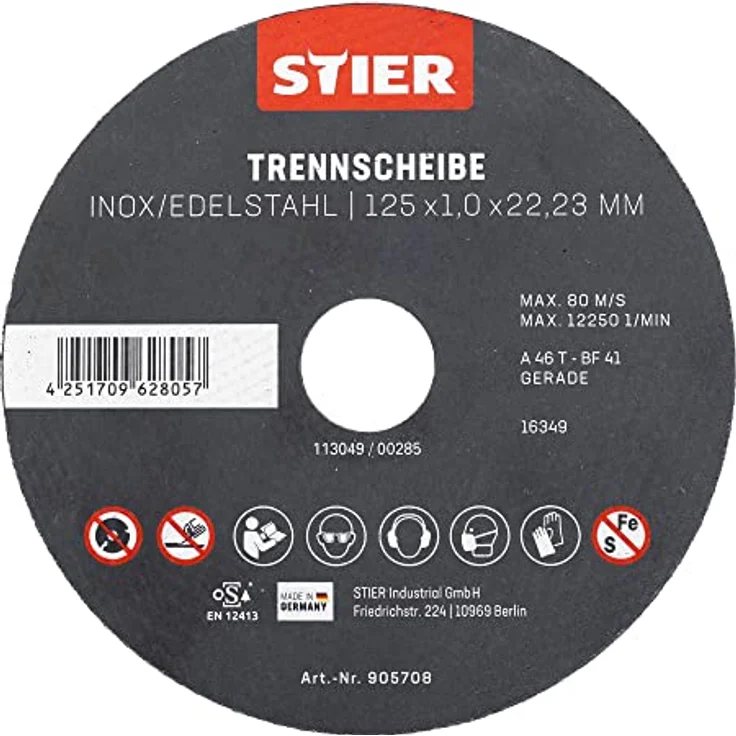 STIER Trennscheibe 125 x 1,0 x 22,23 gerade Inox/Edelstahl - Preisvergleich – Bild 1