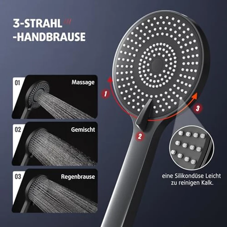 Rainsworth Duschsystem ohne Mischbatterie, Schwarz, Höhe 25.4 cm – Bild 6
