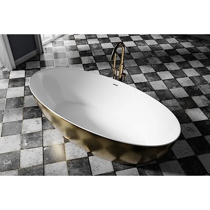 BERNSTEIN Freistehende Badewanne Terra Gold aus Sanitäracryl mit Doppelwandiger Konstruktion 186 x 88 x 60 cm - 5 Jahre Garantie - Acryl-Wanne – Bild 2