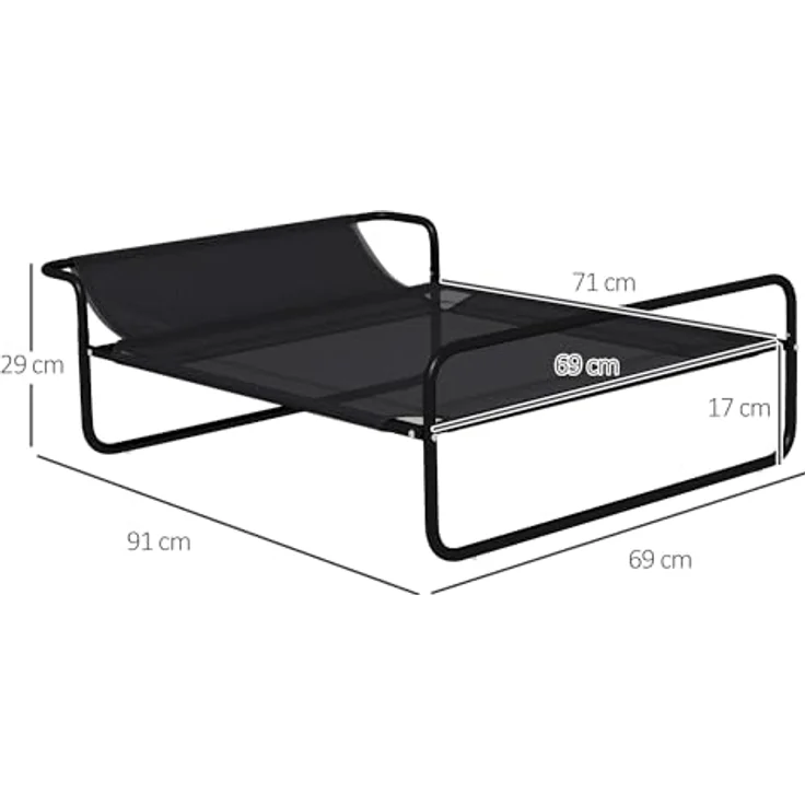 PawHut Hundeliege Outdoor, Erhöhtes Hundebett mit atmungsaktivem Mesh-Bezug, Schwarz für kleine und mittelgroße Hunde 91 x 69 x 29 cm – Bild 5