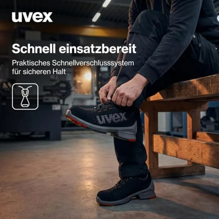 Uvex 8546, Unisex Sicherheitsschuhe, Schwarz/Grau/Rot, S1 FO, rutschfest, Schnürverschluss, ESDfähig – Bild 5