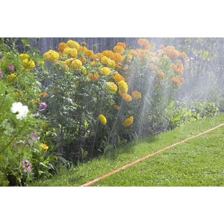 GARDENA Schlauch-Regner: Sprühregner für schmale Beete und Zonen, pflanzenschonender feiner Sprühnebel, passend zu vielen GARDENA-Anschlüssen, Längenanpassung möglich, 15 m, orange (996-20) – Bild 5