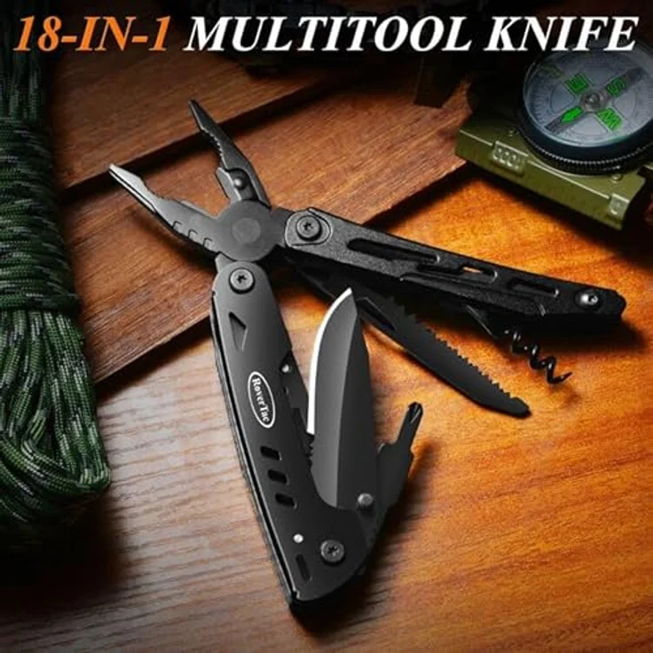 RoverTac Multitool Taschenmesser 18 in 1, Multifunktionswerkzeug aus rostfreiem Edelstahl mit Nylontasche, ideal für Camping und Heimwerker – Bild 3