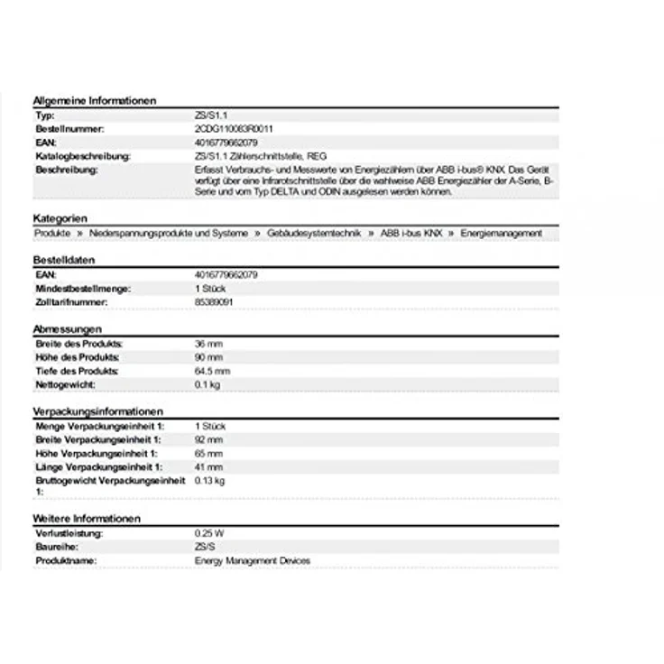 ABB Zeitschaltuhr Stotz S&J Zählerschnittstelle REG ZS/S1.1, KNX kompatibles Gerät zur Verbrauchserfassung von Energiezählern – Bild 2