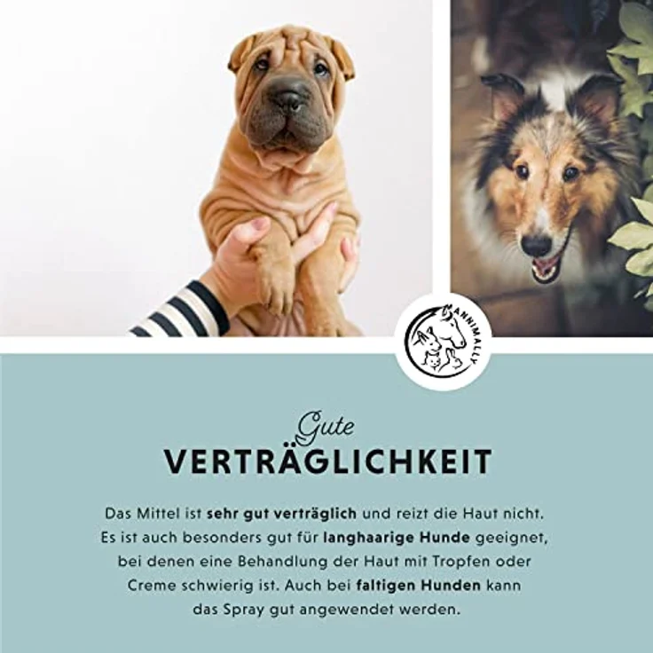 Annimally Tier Haut-Pflege-Spray trockene Haut für Hund, Pferd & Kleintiere bei trockener Haut I Spray mit Lebermoos, Aloe Vera, Totes-Meer-Salz, Teebaumöl & Manuka Öl - 100% natürlich – Bild 5