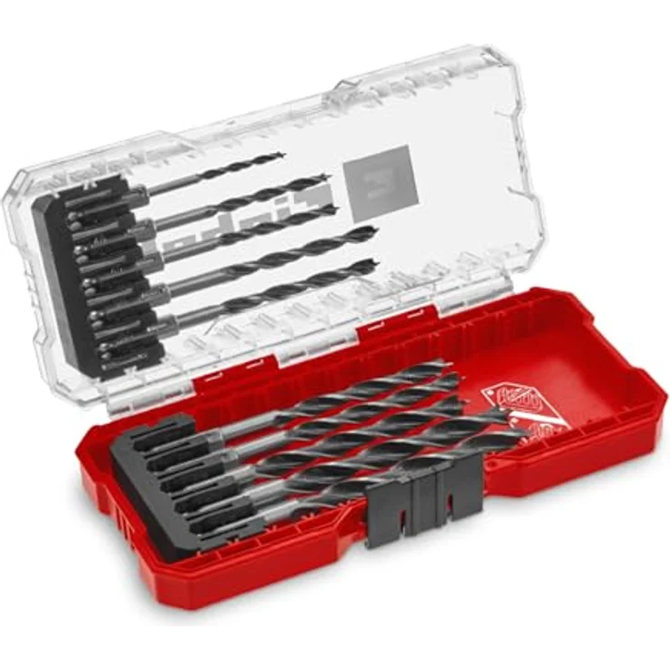 Einhell Original S-CASE 10-tlg. Holzbohrer-Set, rollgewalzter C45 Werkzeugstahl, E 6.3 Schaft, zweispiralig, 3-Punkt-Anschliff, Zentrierspitze inkl. Aufbewahrungsbox – Bild 1