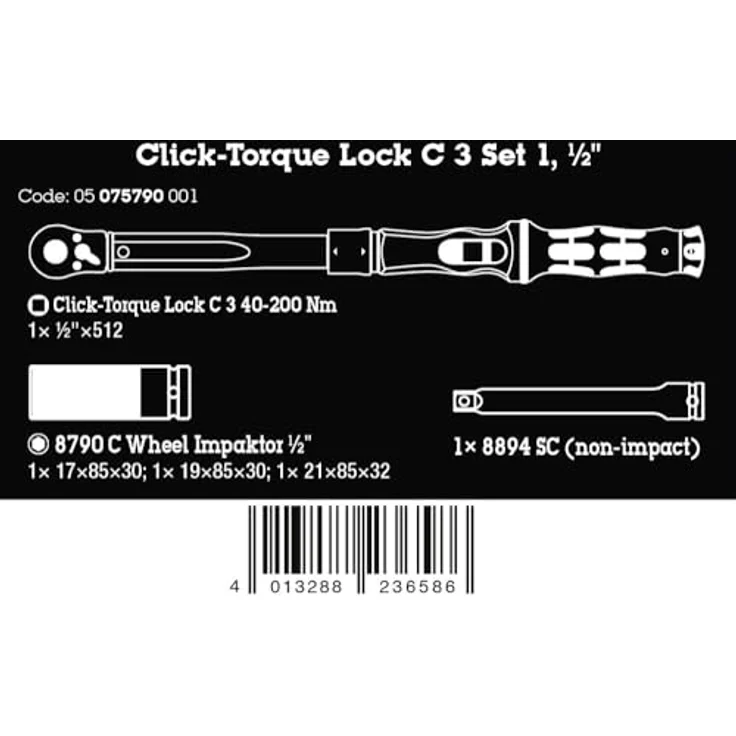 Wera Click-Torque Lock C 3 Set 1, Drehmomentschlüssel für KFZ-Radwechsel mit Torque Lock-Funktion, inkl. 3 Steckschlüsseleinsätze und 125 mm Verlängerung – Bild 3