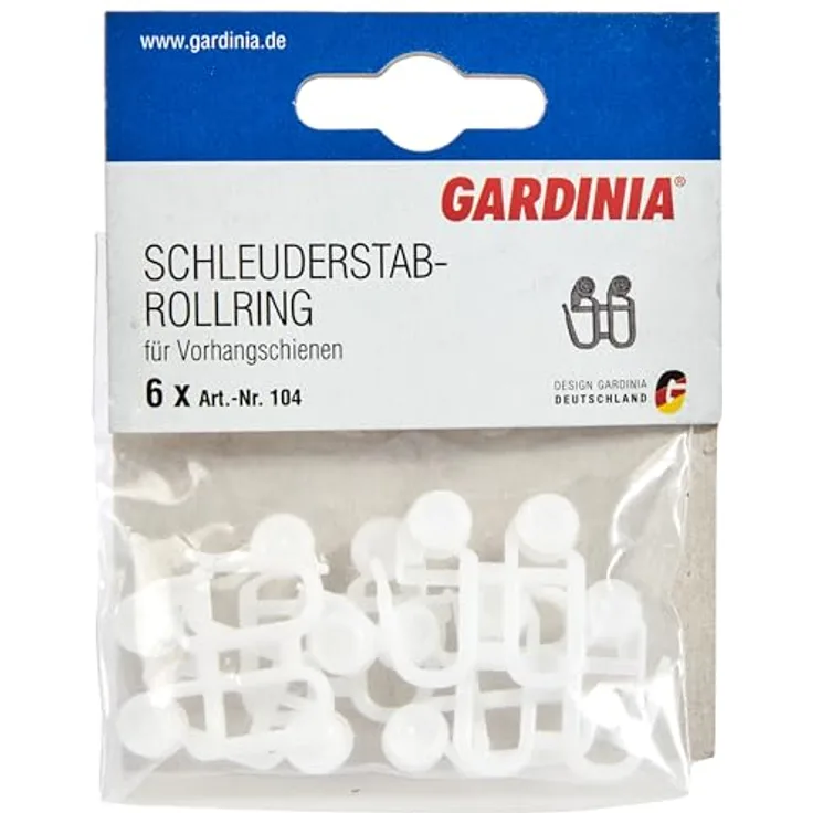 Gardinia Schleuderstab-Rollringe, Kunststoff, Weiß, 6 Stück