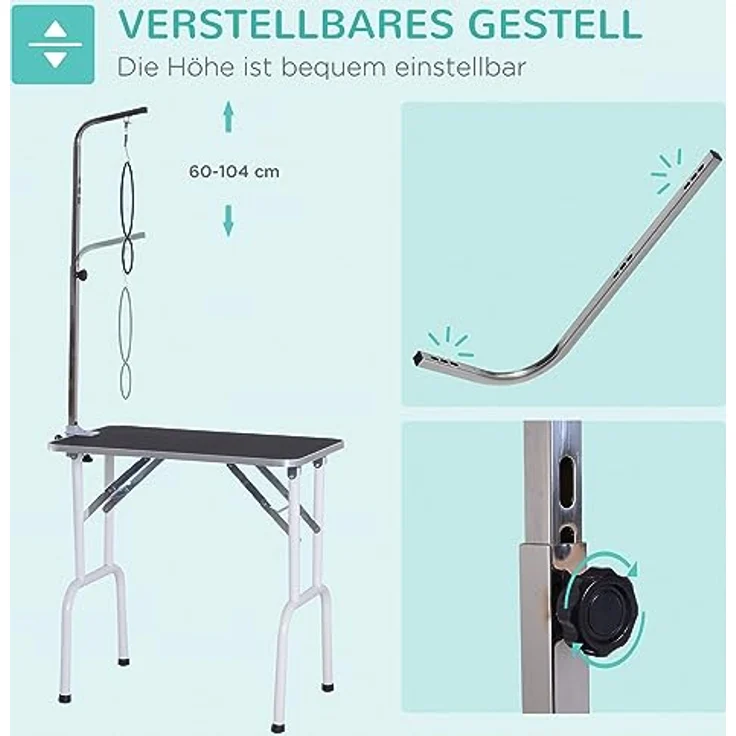 Pawhut Trimmtisch klappbar Tierpflegetisch Schertisch Pflegetisch für Hunde Katzen Metall Schwarz 81 x 48,5 x 80 cm – Bild 4