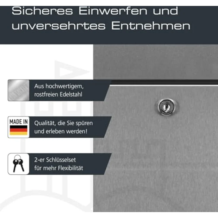 Burg Wächter Briefkastenset NewYork 3850 Ni, Edelstahl mit Zeitungsfach und Witterungsschutz, EN 13724 konform – Bild 5