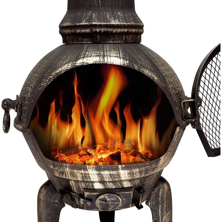 Deuba Terrassenofen aus Gusseisen Schürhaken 28kg Funkenfluggitter Gartenofen Gartenkamin Feuerstelle – Bild 4