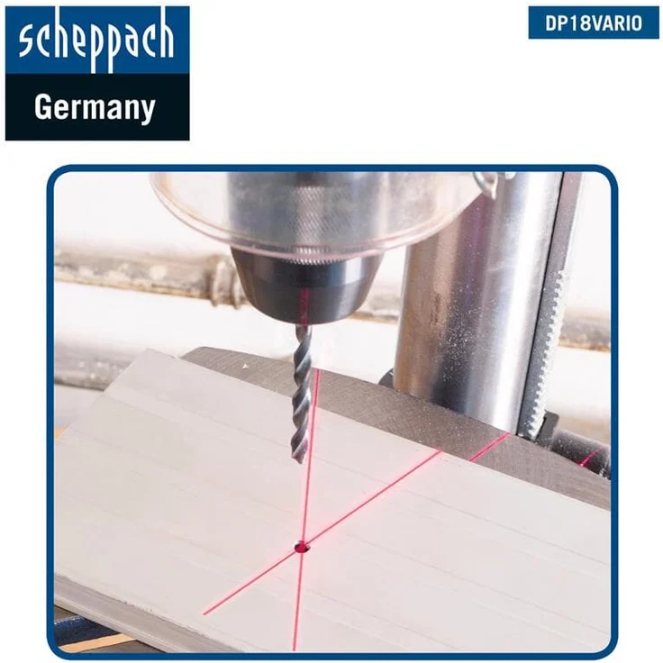 Scheppach Profi Säulenbohrmaschine DP18Vario (550 W, Gusseisen-Konstruktion, stufenlose Drehzahlregulierung, Bohrfutter 16mm, Laser, LED, inkl. Tischverbreiterung) – Bild 7