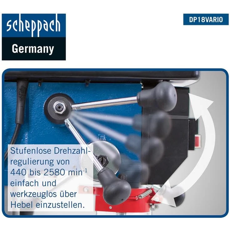 Scheppach Profi Säulenbohrmaschine DP18Vario (550 W, Gusseisen-Konstruktion, stufenlose Drehzahlregulierung, Bohrfutter 16mm, Laser, LED, inkl. Tischverbreiterung) – Bild 5