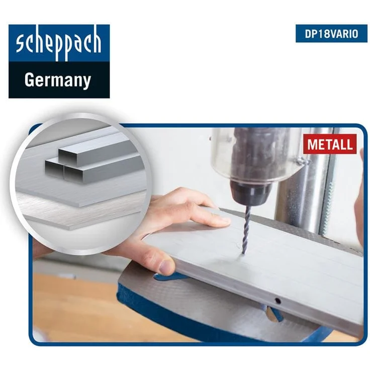 Scheppach Profi Säulenbohrmaschine DP18Vario (550 W, Gusseisen-Konstruktion, stufenlose Drehzahlregulierung, Bohrfutter 16mm, Laser, LED, inkl. Tischverbreiterung) – Bild 9