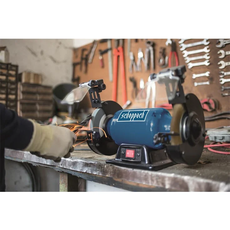 Scheppach 5903108901 Schleifgerät - Doppelschleifer SM150LB, + Schruppscheibe, Bürstenscheibe für vielfältigen Einsatz, 400 W, 230 V, Durchmesser 150 - 12,7 mm – Bild 7