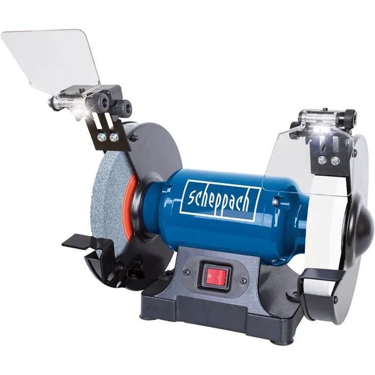 Scheppach 5903110901 Doppelschleifer SM200AL, vielseitiges Schleifgerät mit Schlicht und Schruppscheibe, LED-Arbeitsleuchten, Verstellbarer Funkenschutz, 0,5 PS Motor, 500 W, 230 V – Bild 1