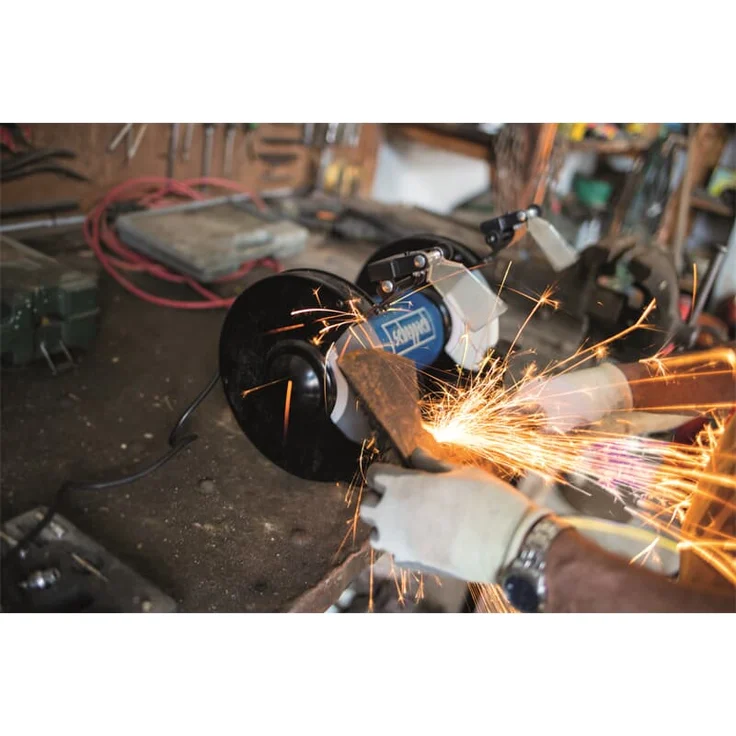 Scheppach 5903110901 Doppelschleifer SM200AL, vielseitiges Schleifgerät mit Schlicht und Schruppscheibe, LED-Arbeitsleuchten, Verstellbarer Funkenschutz, 0,5 PS Motor, 500 W, 230 V – Bild 6