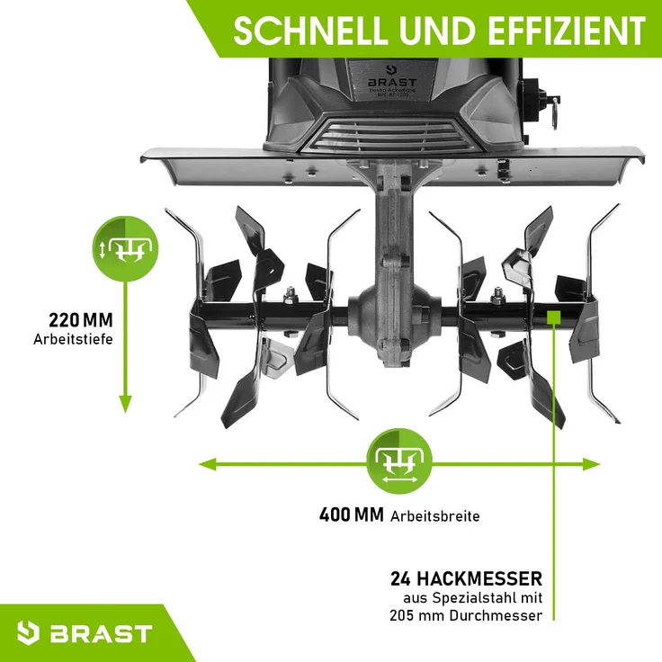 BRAST Motorhacke Elektro Gartenfräse 1200 Watt 40cm Arbeitsbreite 24 Hackmesser Kultivator Ackerfräse Hacke – Bild 6