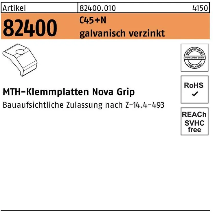 mth Klemmplatte R 82400 Nova Grip M 20 C45+N galvanisch verzinkt für -Klemmplatten Nova Grip
