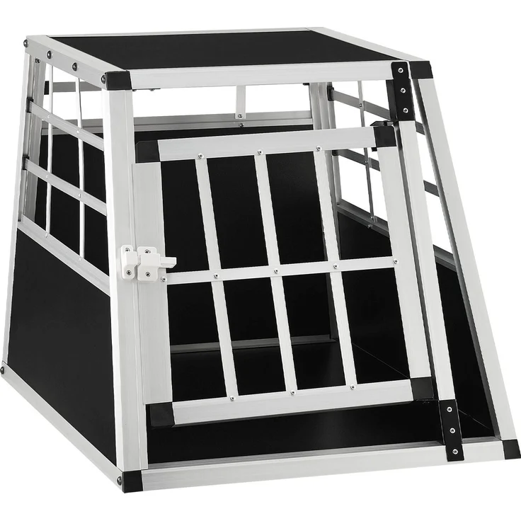 Juskys Alu Hundetransportbox M - 69×54×51 cm – Auto Hundebox robust & pflegeleicht, Gittertür verschließbar, Aluminium Transportbox für Hunde – Bild 1