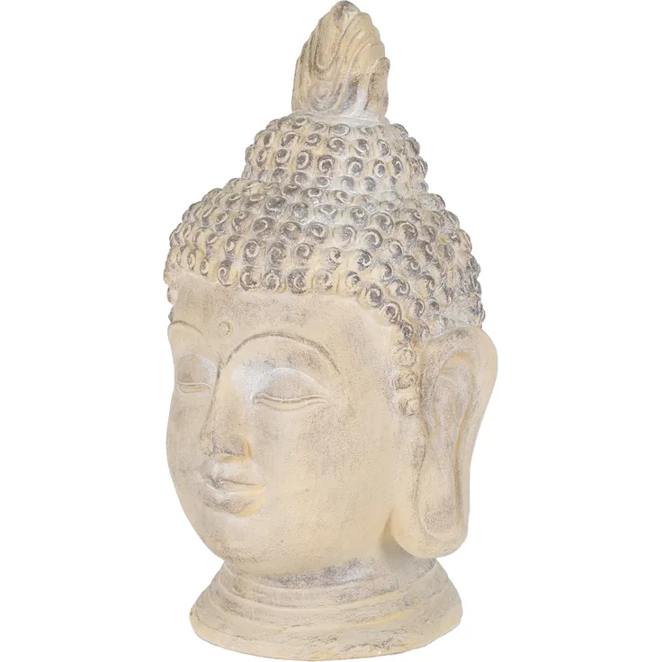 ecd germany Buddha Kopf Figur 45x39x78 cm Beige-Grau aus Kunststein