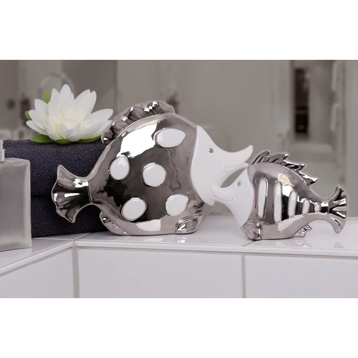 Casablanca Set Fisch Fin Atlantik weiß silber Porzellan Bad Deko Figur Skulptur 76748 - 2 x groß ! – Bild 1