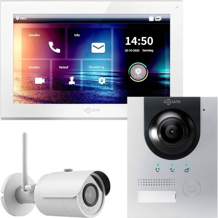 GOLIATH IP Video Türsprechanlage Unterputz Set für 1 Familienhaus Silber 1x 10 Monitor Weiß mit WiFi-Kamera