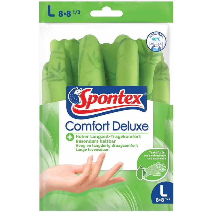 Spontex Haushaltshandschuhe Comfort Deluxe, Handschuh, Naturkautschuklatex, Spülhandschuh, griffsicher Größe:8
