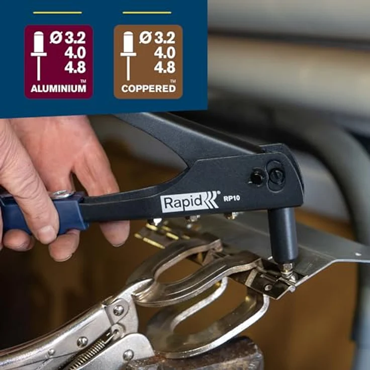 Rapid RP10 Nietzange - Set mit 100 Aluminiumnieten, integriertem Schraubenschlüssel & Soft-Grip-Griff für 3,2, 4,0, 4,8 mm Blindnieten – Bild 5