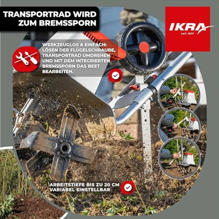 ikra GmbH Elektromotorhacke IEM 1500, 1500 Watt Motor, flexible Arbeitsbreite 32-45 cm, 45 cm Arbeitsbreite, 24 gehärtete Messer – Bild 3