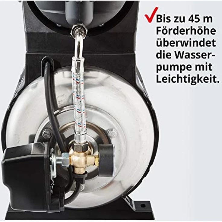 Hecht Hauswasserwerk 3331 INOX, 4.600 l/h, 1100W, Edelstahl, Druckschalter, 4,5bar, 45m Förderhöhe, 24L Tank – Bild 4