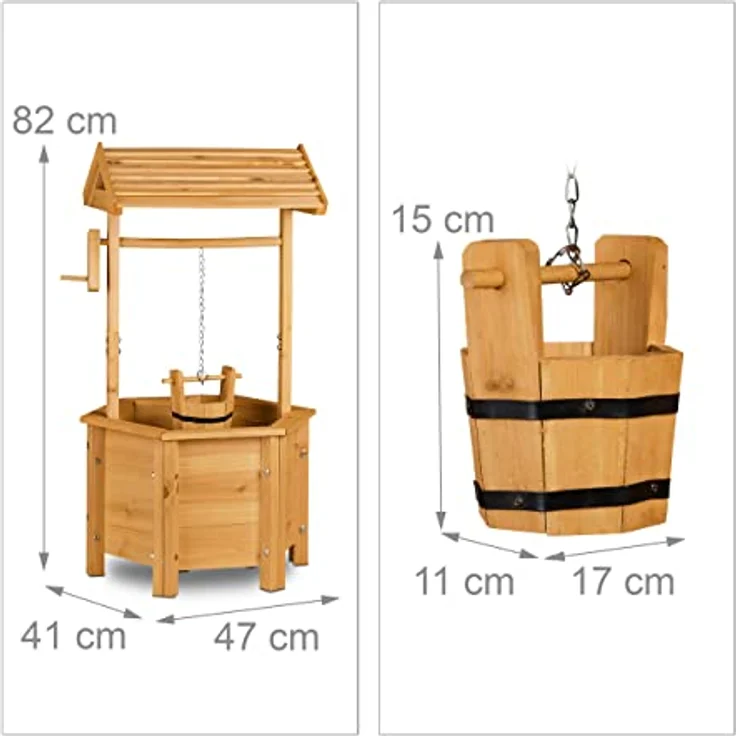 Relaxdays Dekobrunnen Garten Holz, Rolle, Eimer, HxBxT: 82 x 47 x 41 cm, Zierbrunnen, Gartendeko, Holzbrunnen, natur - Preisvergleich – Bild 3