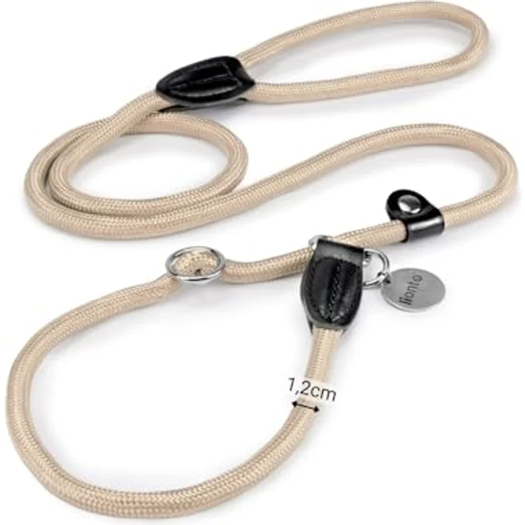 lionto Retrieverleine, wetterfest und robust, 120 cm, schnell anzulegende Leine und Halsband in Einem, vegan, beige mit Zugstopp – Bild 5