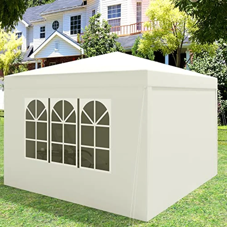 WOLTU Pavillon Pop-Up wasserdichter Faltpavillon Sonnenschutz Event Pavillon mit Seitenwänden Gartenpavillon auf Terrasse Camping Festival Pagodenzelt aus Oxford Metallrahmen 3 x 3 m Beige – Bild 3
