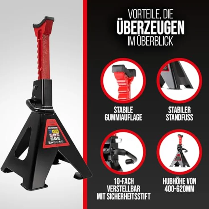 HEYNER Wagenheber Premium Unterstellbock 6 t (2er Set), max. Hubhöhe: 62 cm, robuste UltraSafe PRO, 10-fache Verstellbarkeit, mit schützender Gummiauflage, HEYNER – Bild 3