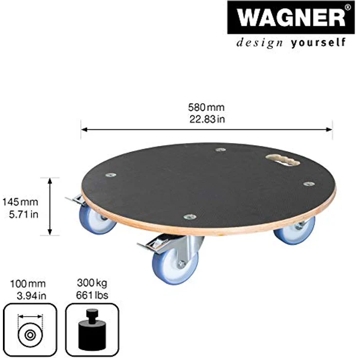 WAGNER Pflanzenroller MAXIGRIP Ø 58 x 14,5 cm I Transporthilfe & Pflanzenroller f. Außenbereich+Innenbereich I Transportroller Holz I 2 Total-Feststeller I Tragkraft 300 kg I Made in Germany -20116801 – Bild 4
