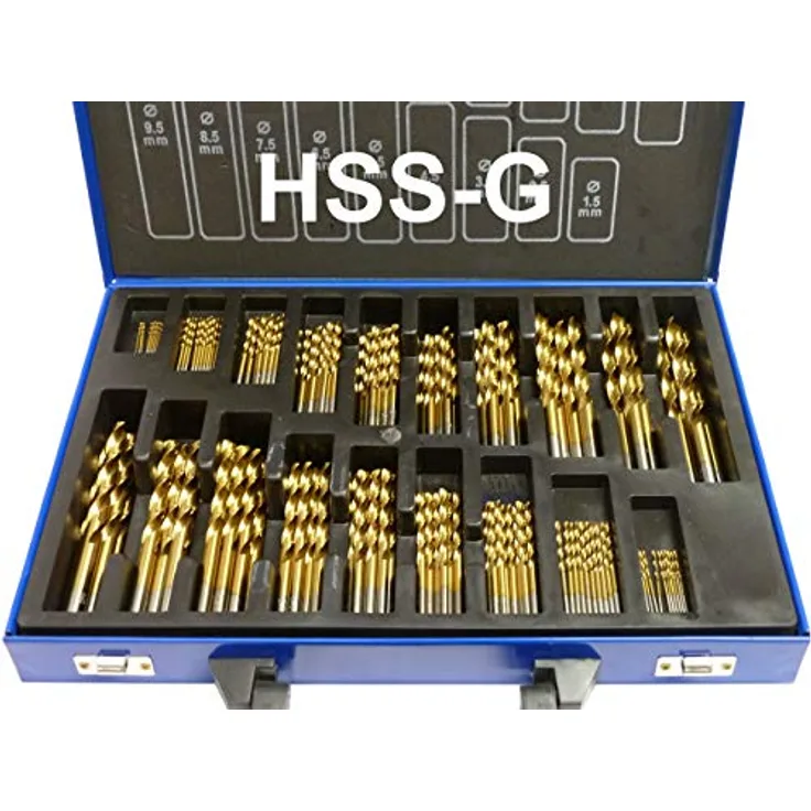 PeTools 170tlg. Spiral-Bohrer HSS-G TiN (1-10mm) mit Kreuzanschliff, Metallbohrer, Stahlbohrer