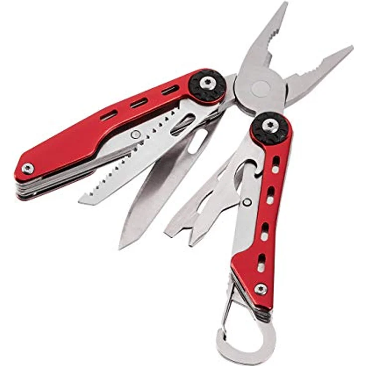 Amazon Basics 10-in-1-Multitool-Sicherheitsschloss, Multifunktionswerkzeug aus Edelstahl mit Nylon-Tasche, 10.4 x 4.5 x 2.03 cm, Rot – Bild 2