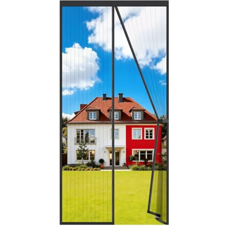 Auxmir Fliegengitter Balkontür Magnet, Insektenschutz Fliegenvorhang 90x200cm mit extra starken Magneten, breitem Klettverschluss, ohne Bohren, Schwarz – Bild 1