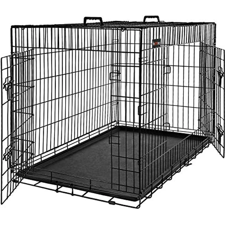FEANDREA Hundekäfig, Hundebox, zusammenklappbar, transportabel, 2 Türen, 92,5 x 57,5 x 64 cm, schwarz PPD36BK – Bild 1
