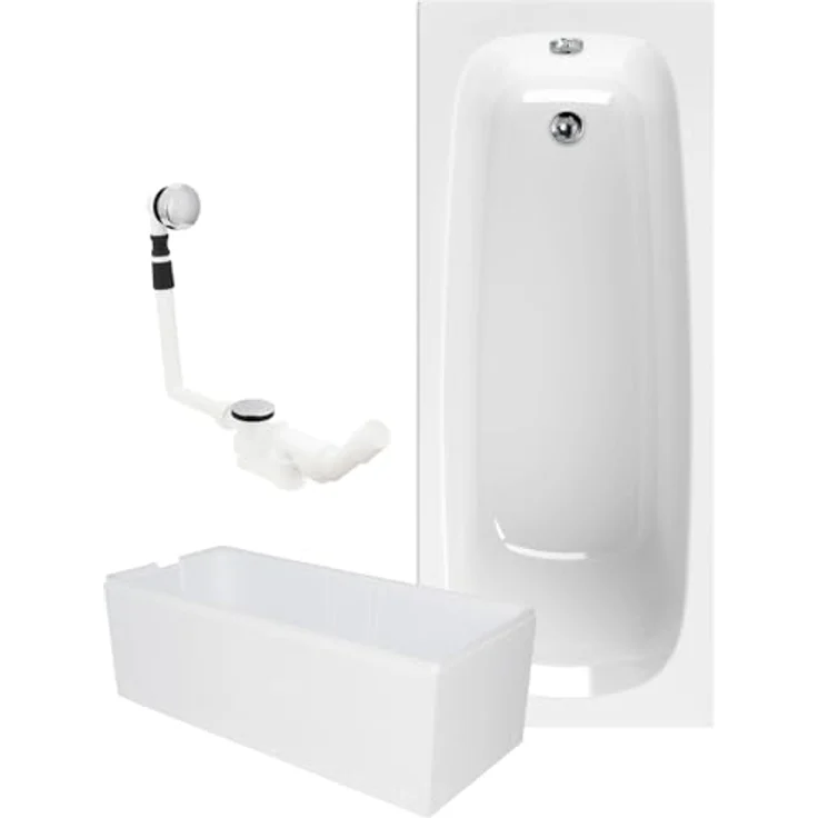 Calmwaters® Badewanne Komplettset 180x80 cm mit Wannenträger & Ablaufgarnitur, Original Rechteck Badewanne 180 x 80 cm, Weiß – Bild 1