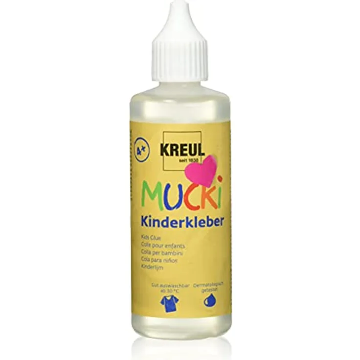 Kreul Mucki Kinderkleber, 80 ml Bastelkleber, glasklar, dermatologisch getestet, vegan, wasserlöslich