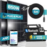 SUNNIVA® Balkonkraftwerk 850/800W Solaranlage mit 800W Astro-Energy Micro Wechselrichter Wifi Bluetooth, 2x 425W Solarmodule, upgradebar drosselbar, 5m Kabel, Solarkabel, Photovoltaikanlage